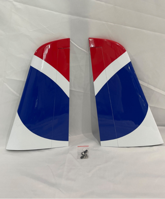 Boomerang Atom Stabs with hatches, control horns, pushrods and linkages - Red White Blue - Boomerang RC Jets